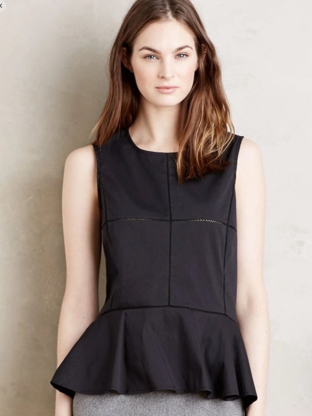 Anthropologie Black Lace Insert Peplum Tank Top NWOT